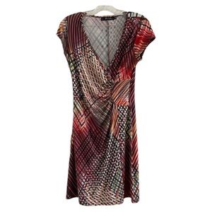 NEESHA Women’s Multicolor Geometric Print Wrap VNeck Short Sleeve Dress-Size S/M